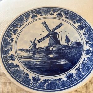 Delft Vintage Blue and White Windmill Art Plate